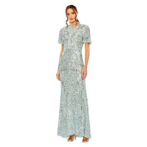 Mac Duggal 93932 Blue Flutter Sleeve Sequins High Neck Gown Size 4 $998